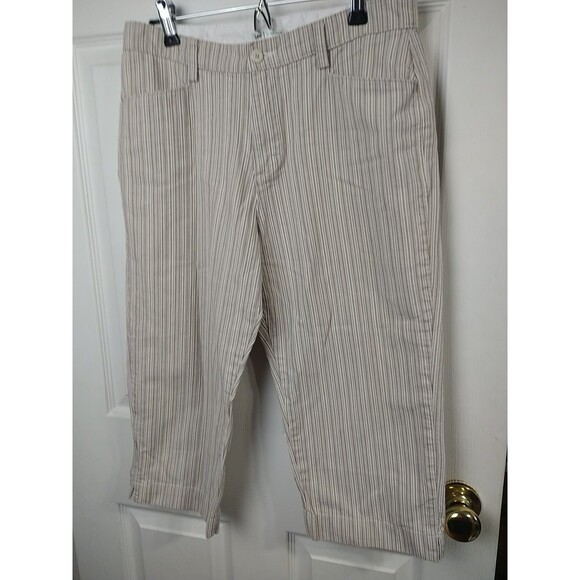 Lee Woman 10M Capri Pants Brown Pinstriped Straight Slit Leg Casual Business - Picture 2 of 11
